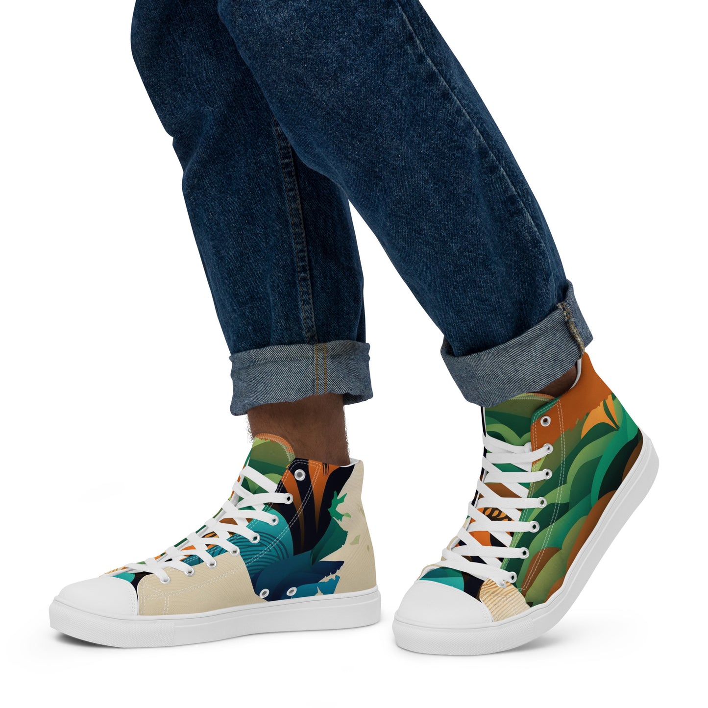 Ethnic design print: Men’s high top canvas shoes