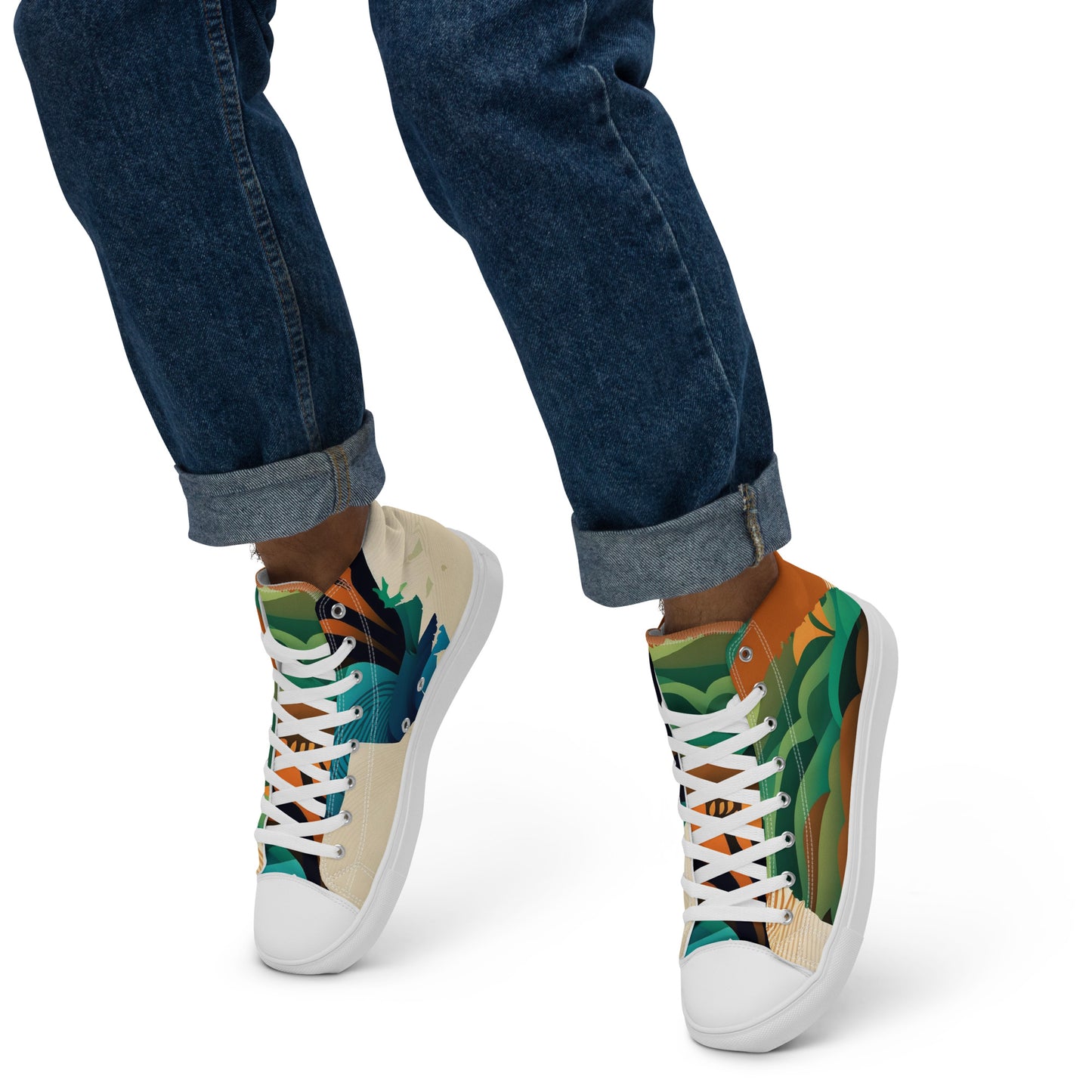 Ethnic design print: Men’s high top canvas shoes