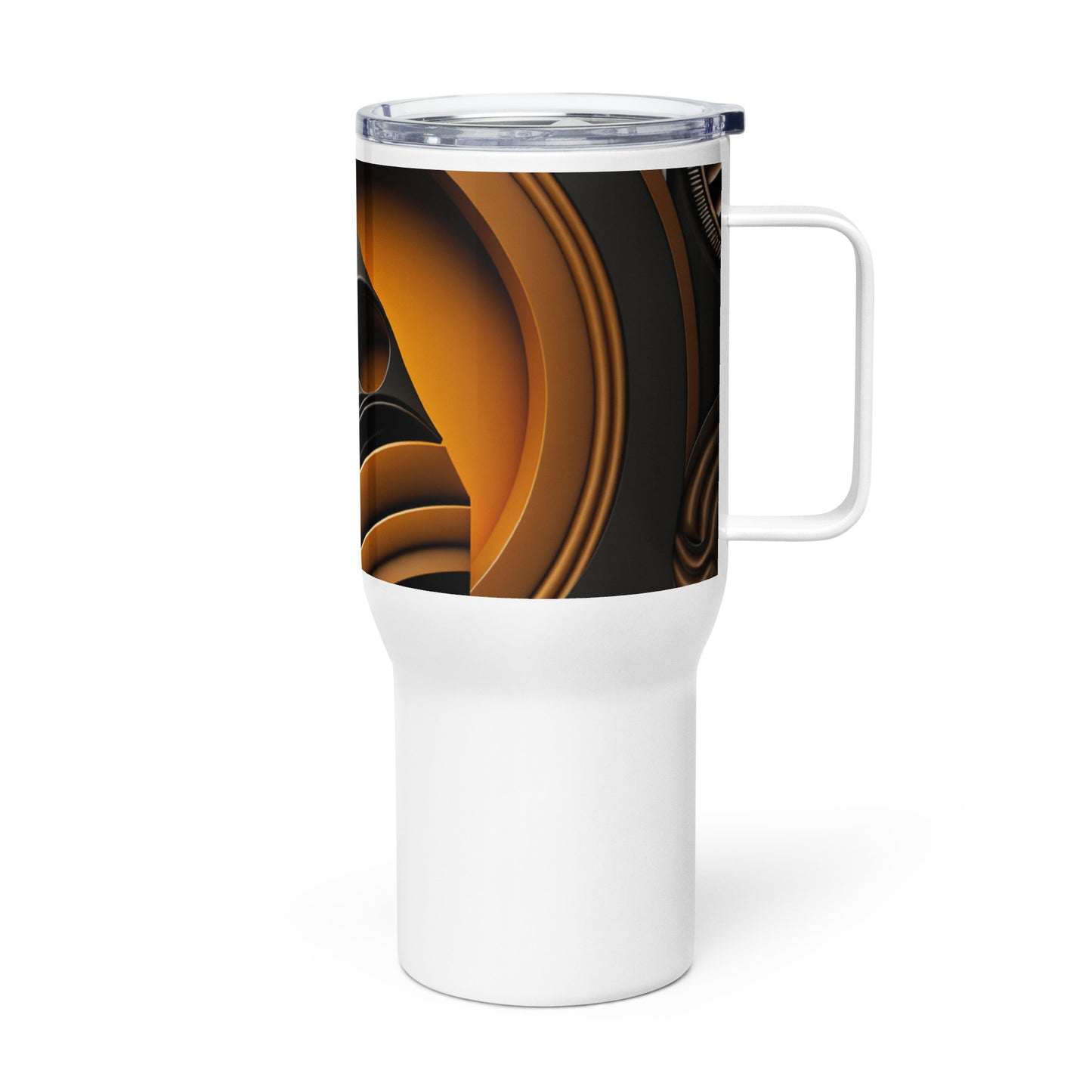'ANGLED DESIGN;" Travel mug with a handle