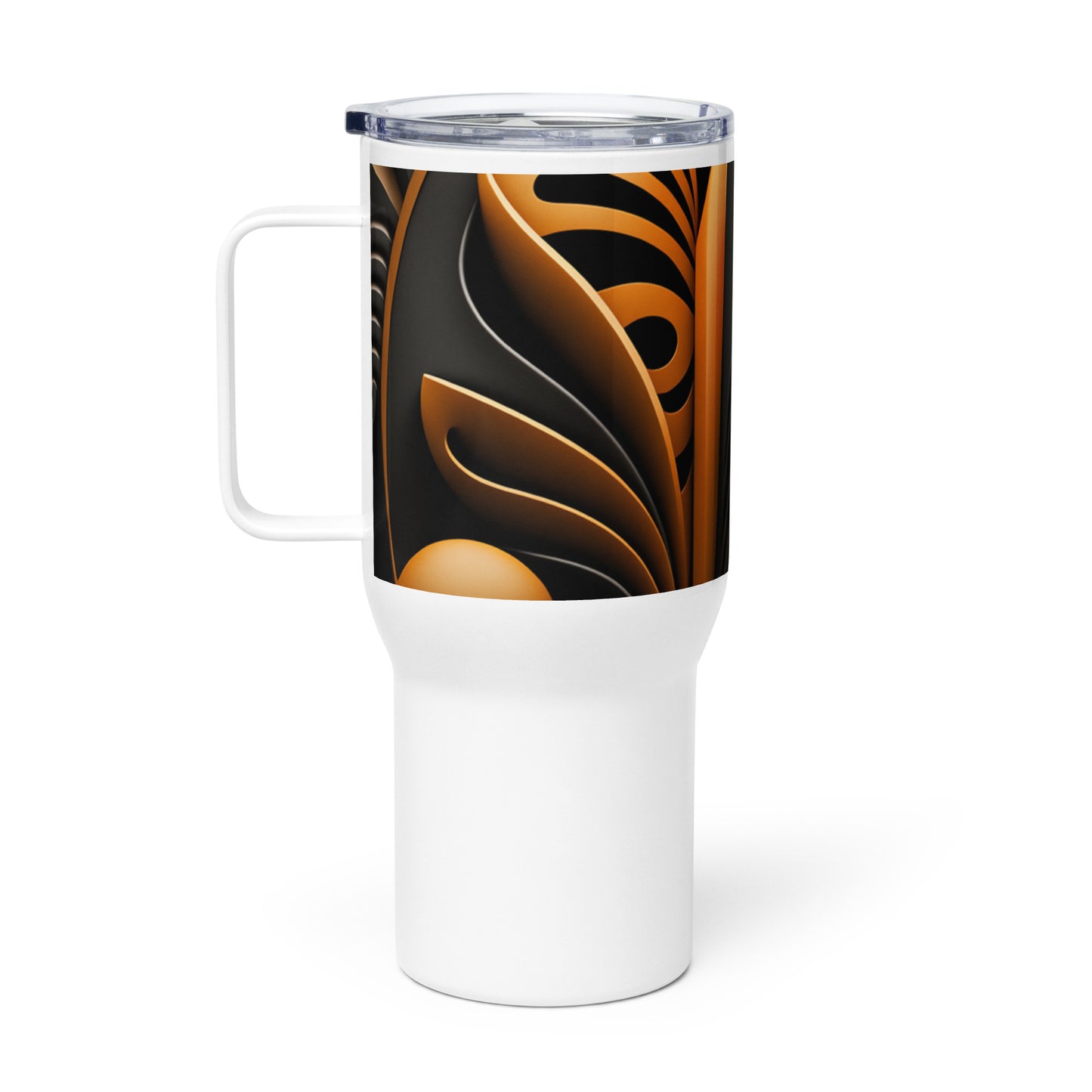 'ANGLED DESIGN;" Travel mug with a handle
