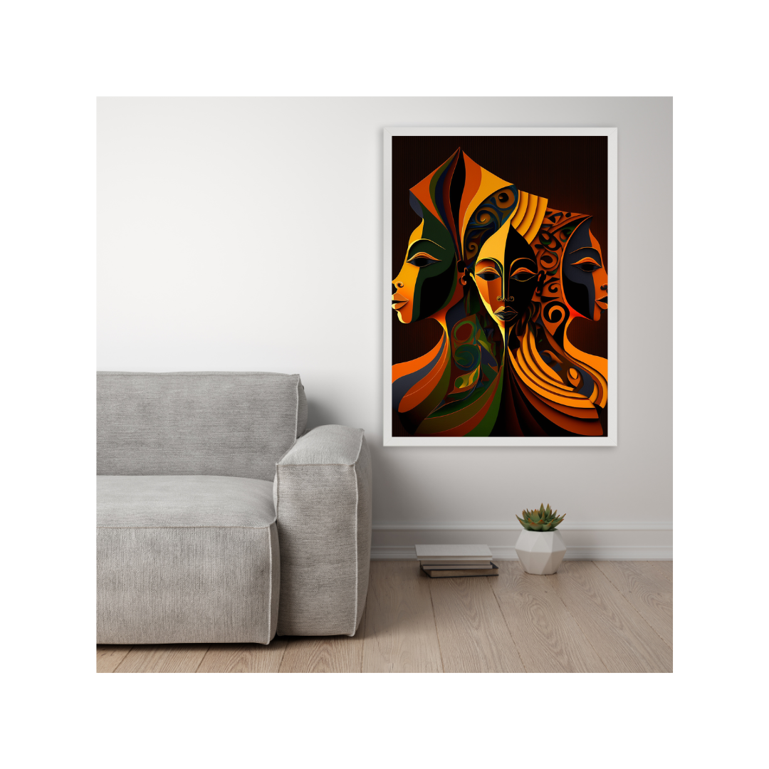'UNITE' abstract African design: Framed canvas art